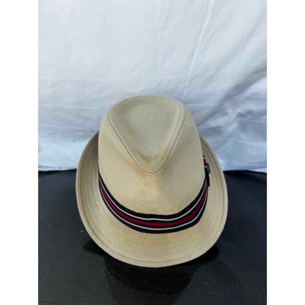PAMOA Linen Blend Fedora hat Beige with Striped band L/XL